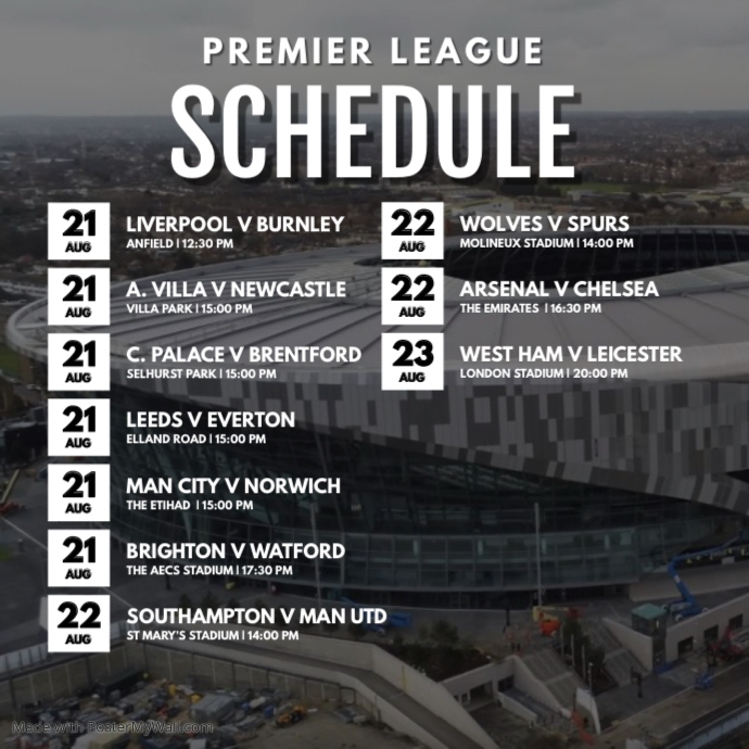 Premier League Fixtures | PosterMyWall