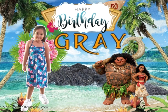 Moana Birthday Banner 4' × 6' template