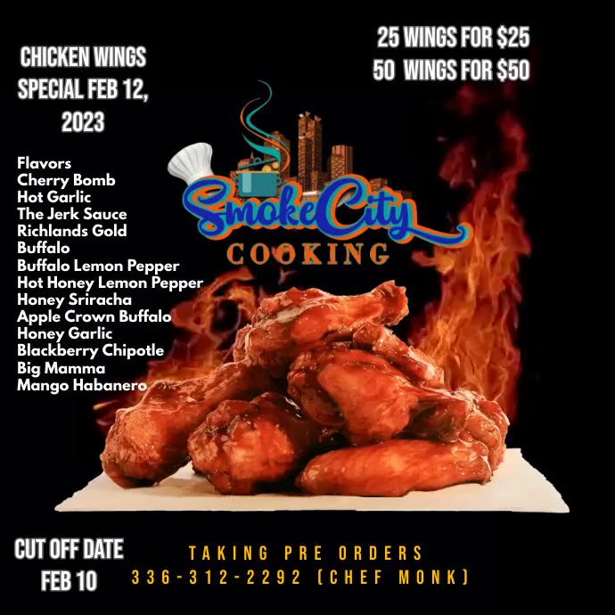 Copy of Grilled Chicken Wings on Fire | PosterMyWall