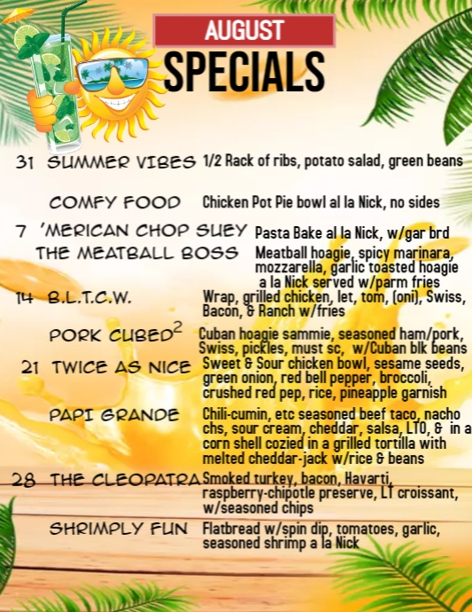 August Promo Names Copy of August Specials | PosterMyWall