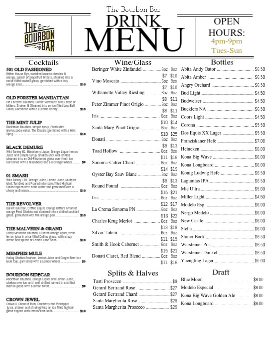 Bar Drink menu PosterMyWall