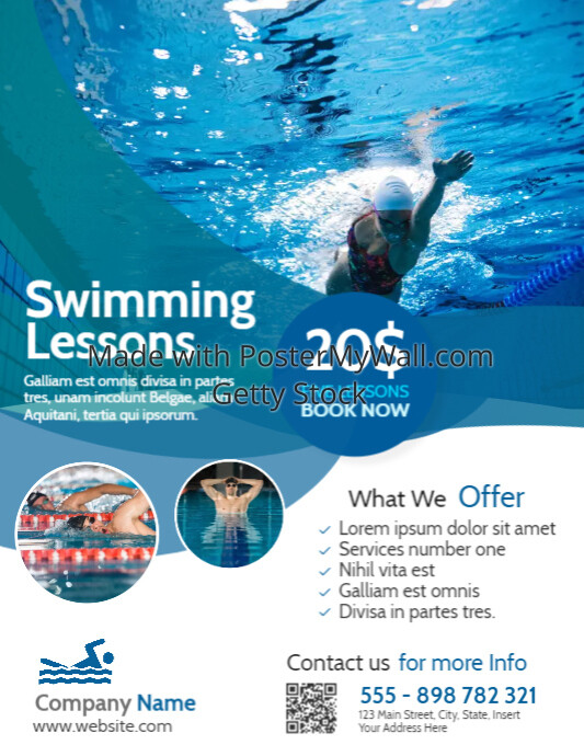 modern minimal swimming lessons flyer adverti