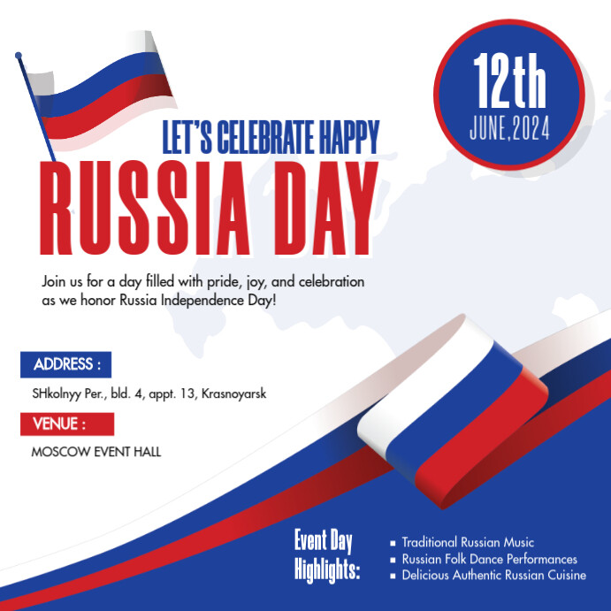 Russia Day Event Poster Template | PosterMyWall