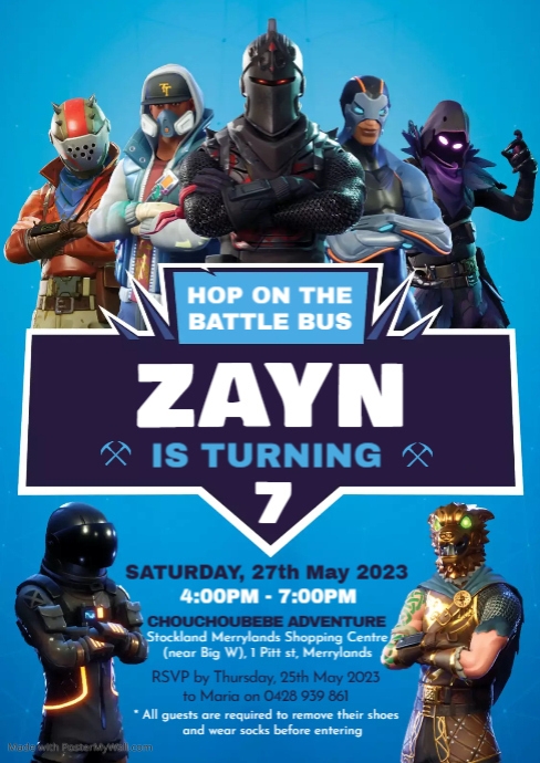 Fortnite Birthday Party Invitation Blue | PosterMyWall