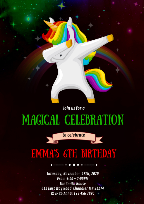Dabbing Unicorn Birthday Party Invitation Template Postermywall