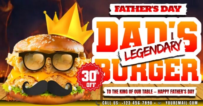 Dad’s Legendary Burger Bash – 30% Off Father’s Day Special Isithombe Esabiwe ku-Facebook template