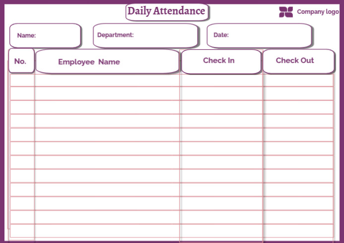 Daily Attendance Log Sheet A4 Sizes template