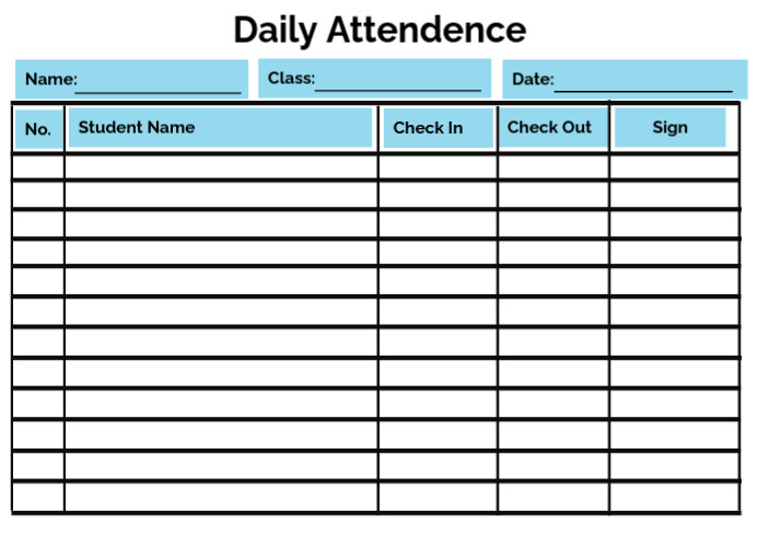 Weekly Attendance Chart Printable