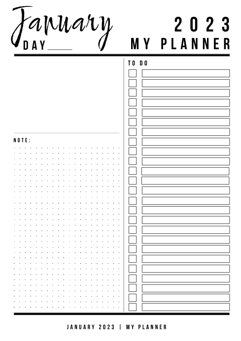 Daily planner, dots & to-do, bullet journal A4 template