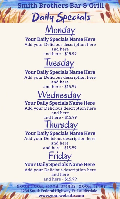 Daily Menu Create Daily Specials Menu Template | PosterMyWall