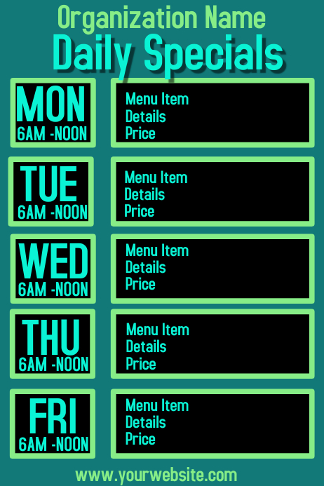 Daily Specials Menu Template PosterMyWall