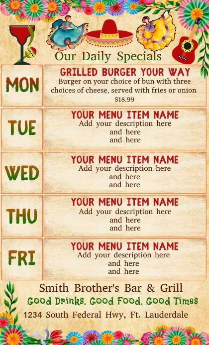Daily Specials Menu Template | PosterMyWall