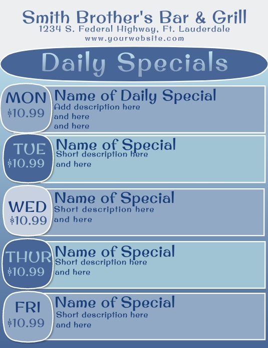 Daily Specials Menu Flyer (US Letter) template