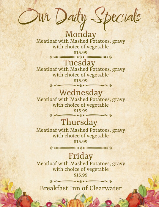 Daily Specials Menu Letter Size Menu Template PosterMyWall