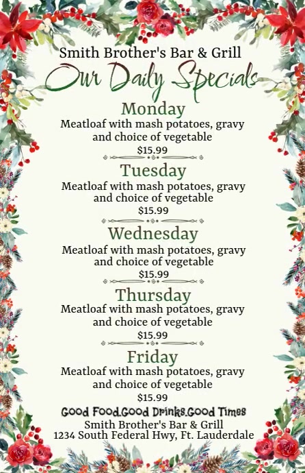 Daily Specials Menu Tabloid Size Template PosterMyWall Daily Specials Menu Tabloid Size Template PosterMyWall