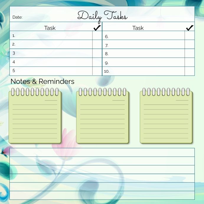 Daily task & reminders journal sheet Publicação no Instagram template