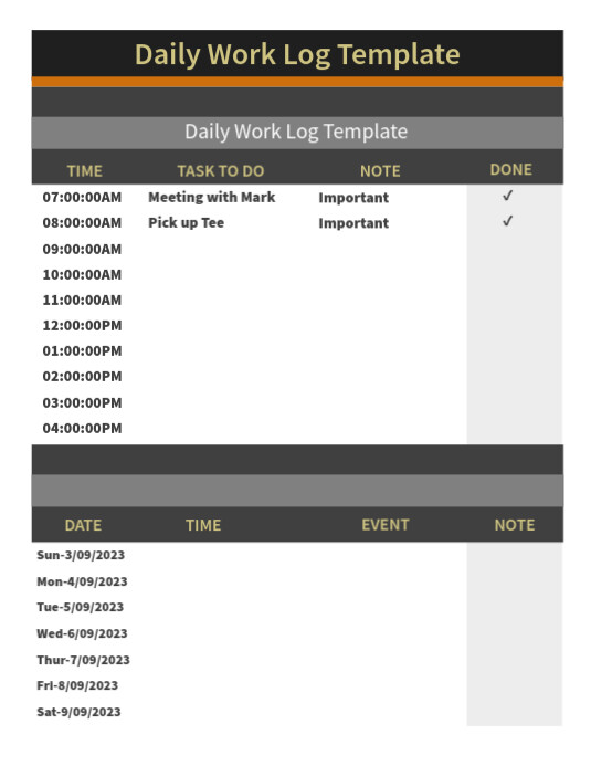 Daily Work Register Daily Work Log Template Excel Daily Work Task Log Book: Time