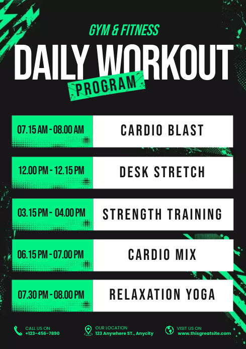 Daily Workout Program Gym & Fitness Template | PosterMyWall