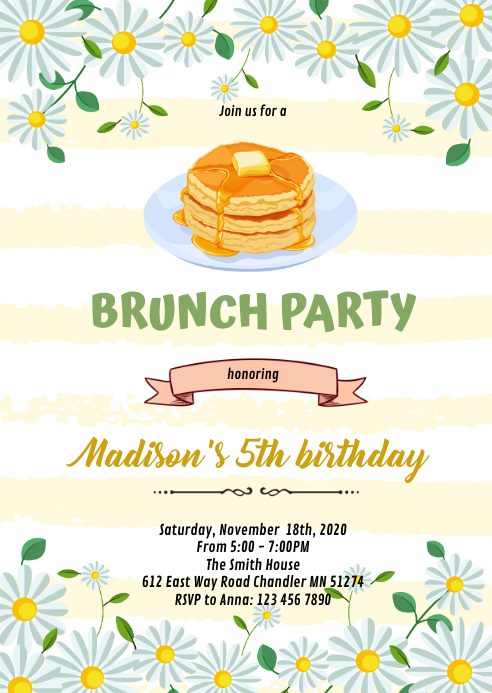 Daisy brunch theme garden birthday A6 template