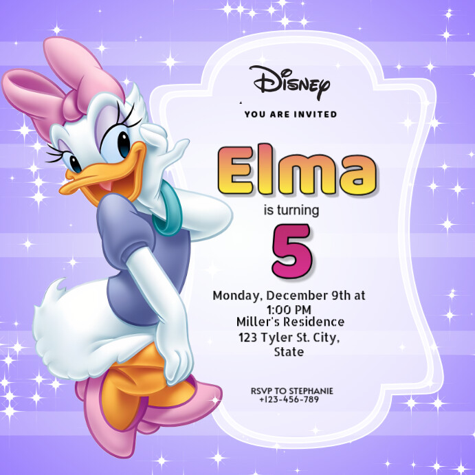 daisy duck birthday invitation instagram post template