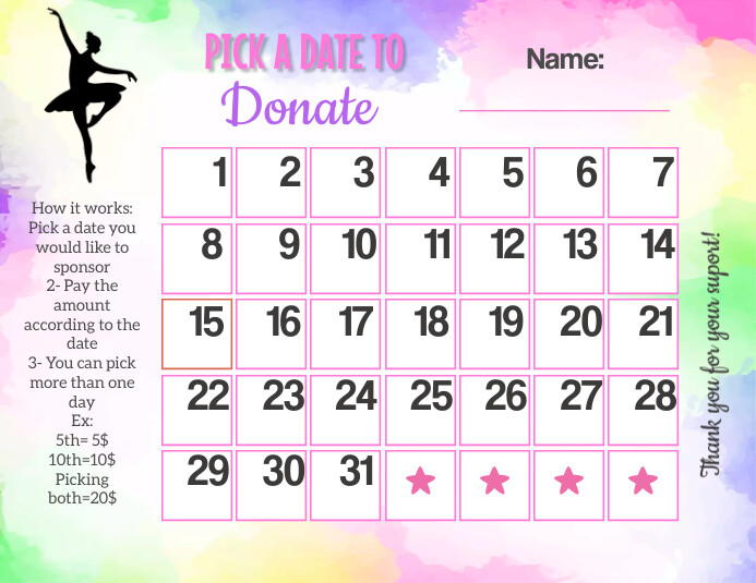 Dance Calendar Fundraiser Pamflet (VSA Brief) template