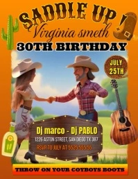 Country birthday party ใบปลิว (US Letter) template