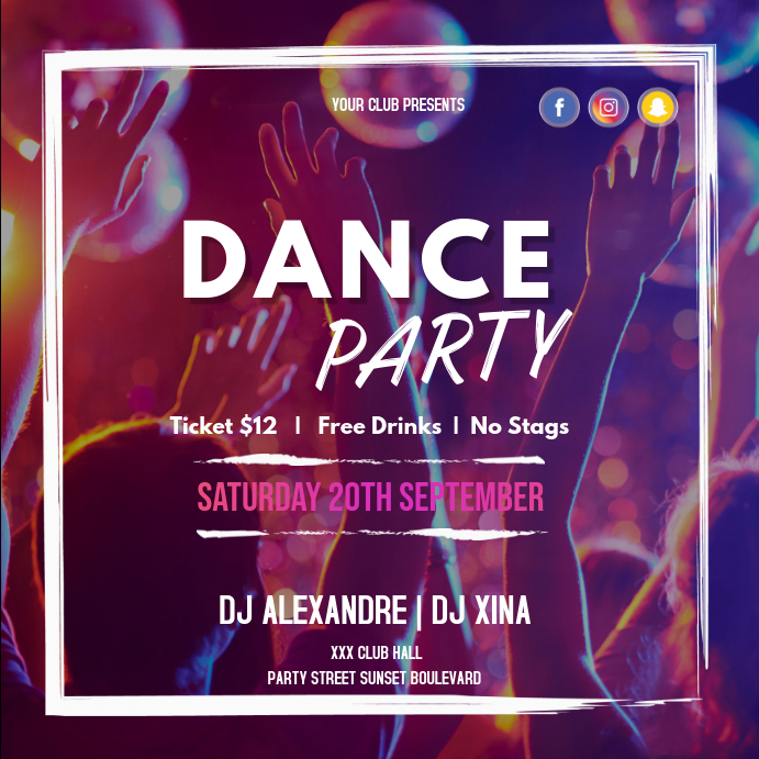 Dance party club instagram Template | PosterMyWall