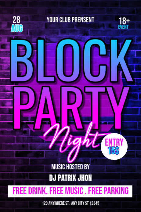 Dark block party night poster template