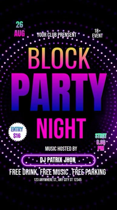 Dark Block party night video Instagram Story template