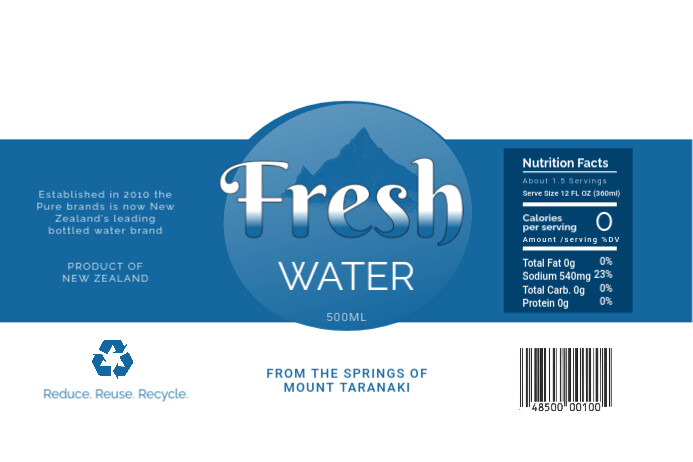 Dark blue and white water bottle label template