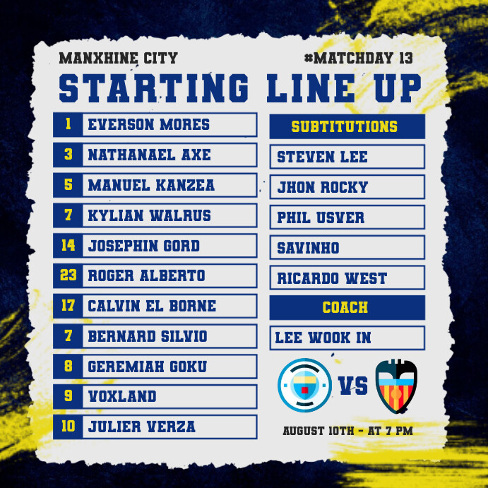 Dark Blue Modern & Minimal Starting Line Up S Template | PosterMyWall