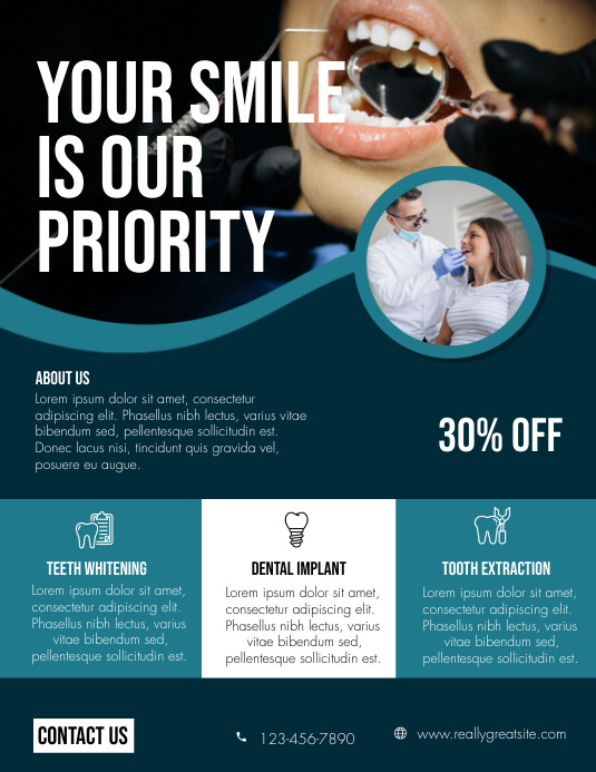 Dark Blue Modern Dental Clinic Flyer Template | PosterMyWall