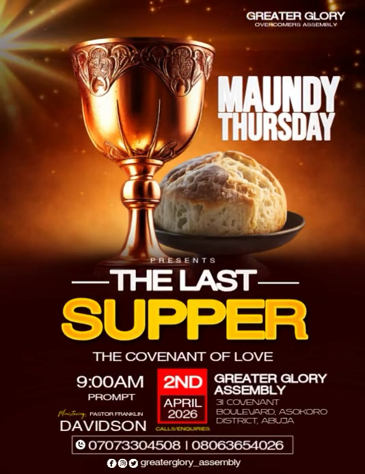 Plantilla de Dark Brown Holy Thursday Service Flyer Video (us Letter ...