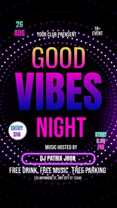 Dark Good vibes night video Instagram Story template