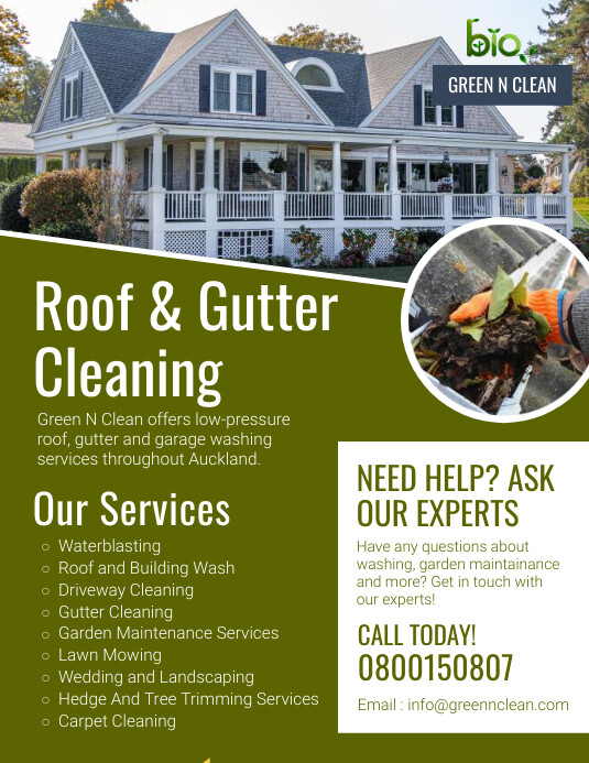 Dark green minimal gutter cleaning flyer Folheto (US Letter) template