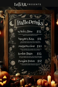 Dark Grunge Halloween Cocktail Menu Blackboard Poster template