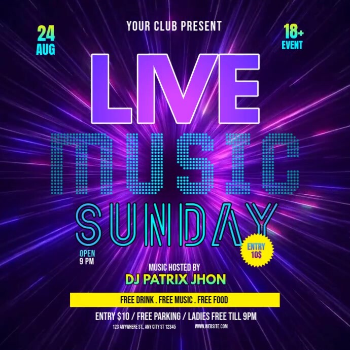 Dark live music sunday video Instagram-opslag template