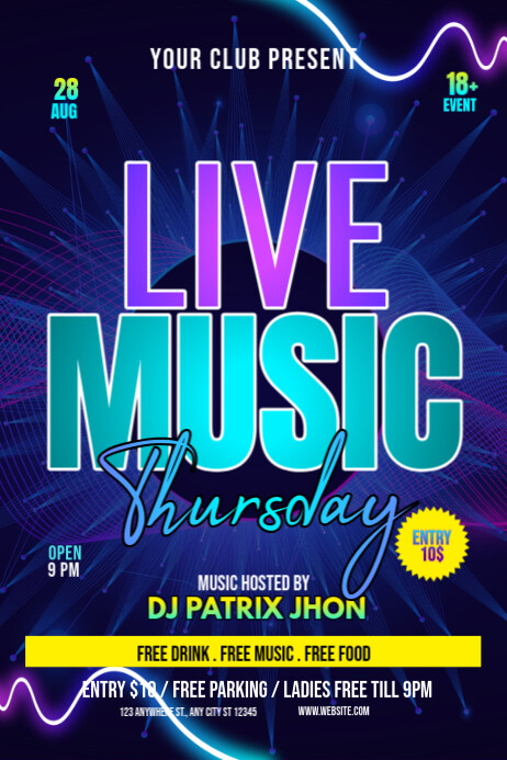 Dark LIVE MUSIC THURSDAY poster Plakkaat template