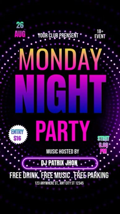 Dark monday Night Party Instagram Story template