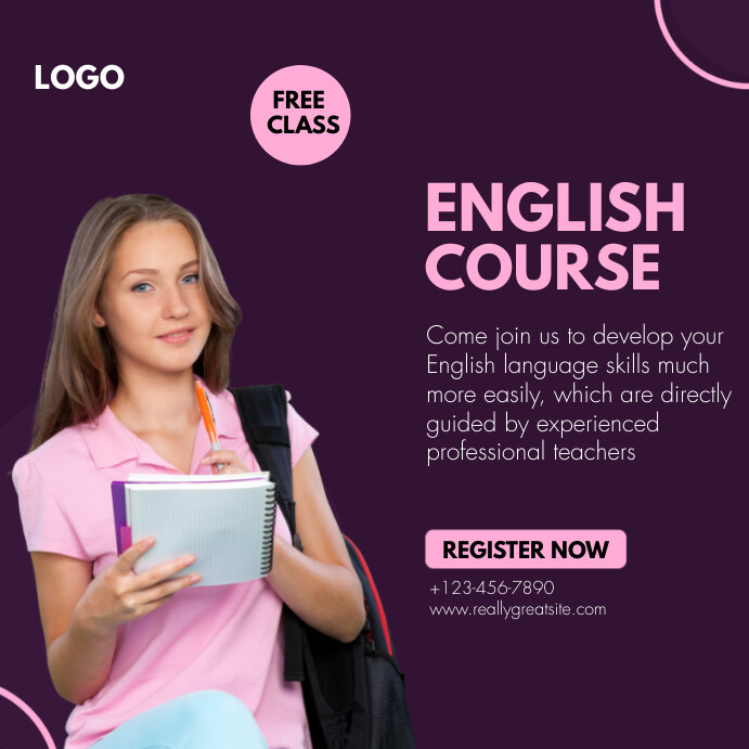 Modèle Dark Purple And Pink Minimalist English Cours | PosterMyWall