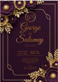 Dark Purple Wedding Invitation A4 template