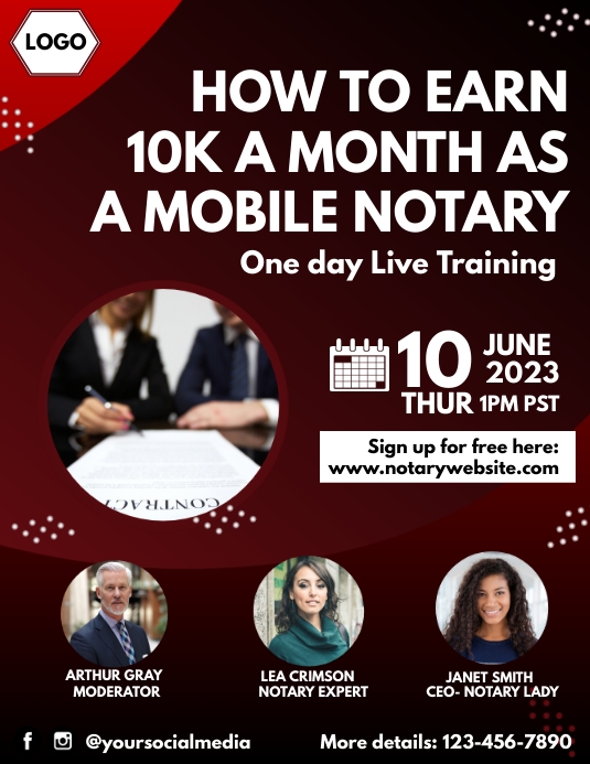 Dark Red Mobile Notary Webinar Flyer (US Letter) template