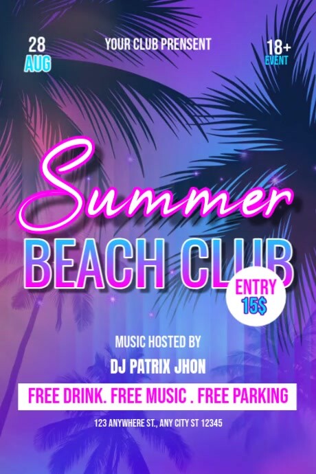 Dark Summer beach club video Plakkaat template