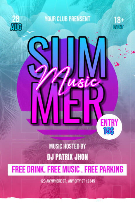 Dark summer music poster template