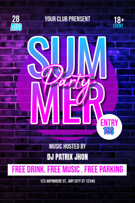Dark summer party poster Плакат template