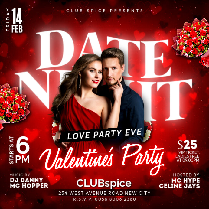 Date Night Valentine's day Love party eve night club event invitation flyer template for Instagram