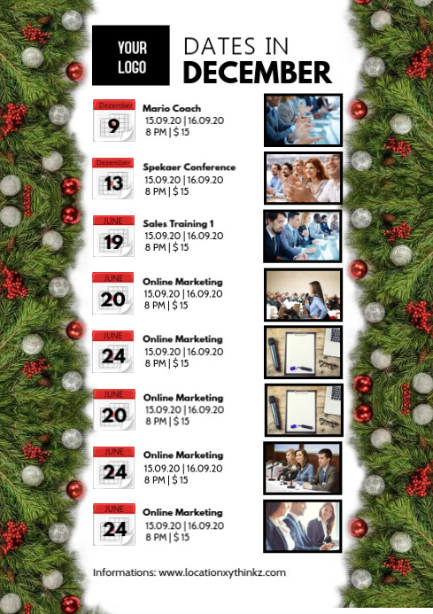 Dates Time Table Event List Calendar Advert Template | PosterMyWall