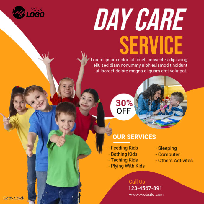 Day Care Service Banner Publicação no Instagram template