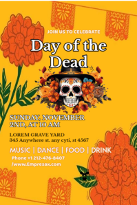 Day of the Dead Día de muertos invitation celebration temple flayer editablet Plakat template
