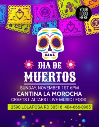 Purple Dia De Los Muertos Flyer Volante (Carta US) template